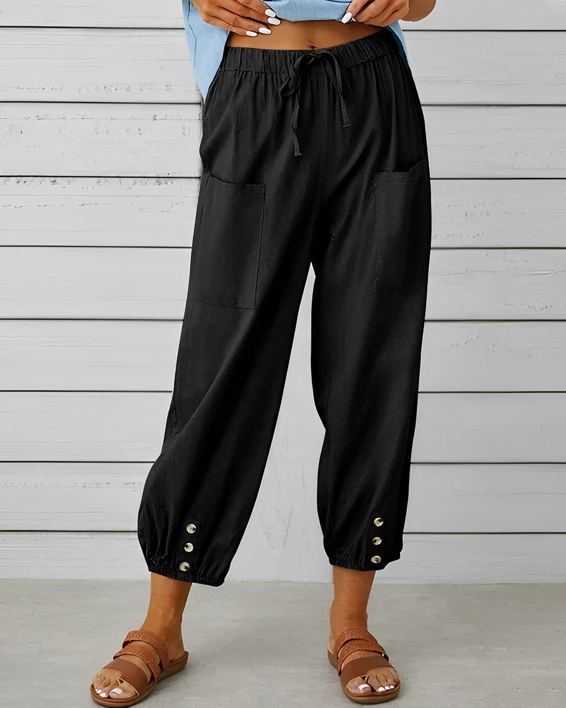 Hoge Taille Broek Zwart Comfortabel Wijd Model