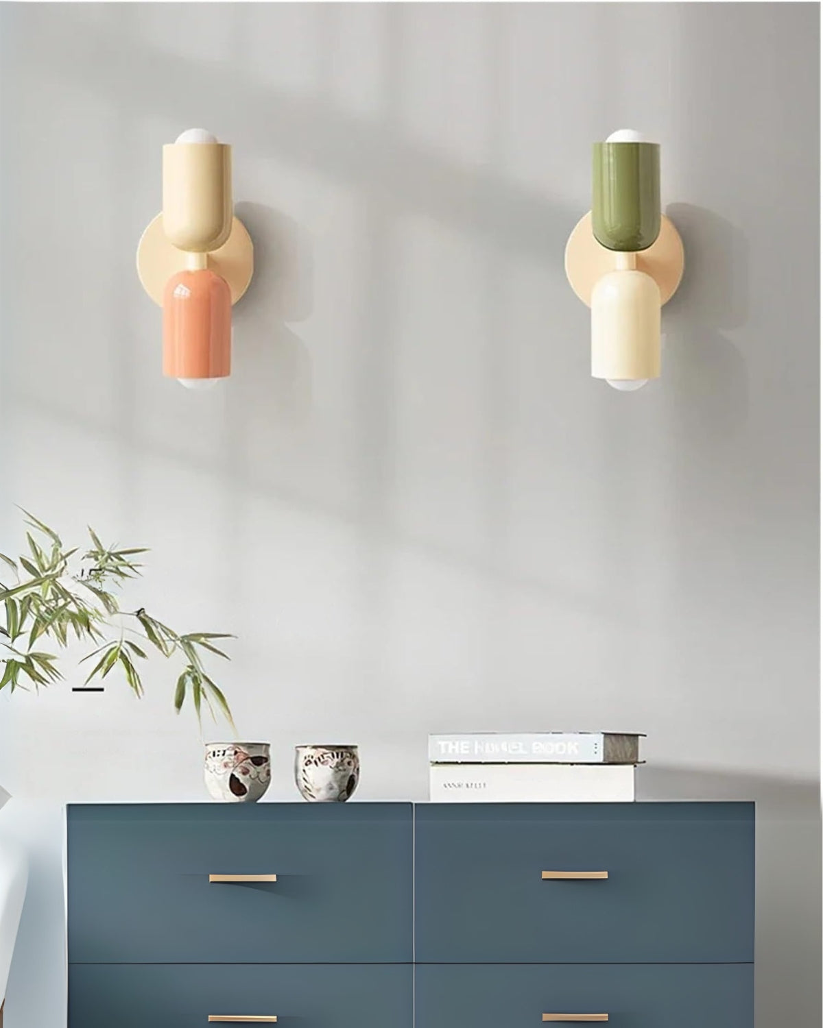 Dubbele Wandlamp met Ronde Lampenkappen – Modern Design in Groen, Beige, Rood of Roze – Sfeerverlichting voor Slaapkamer, Woonkamer en Hal