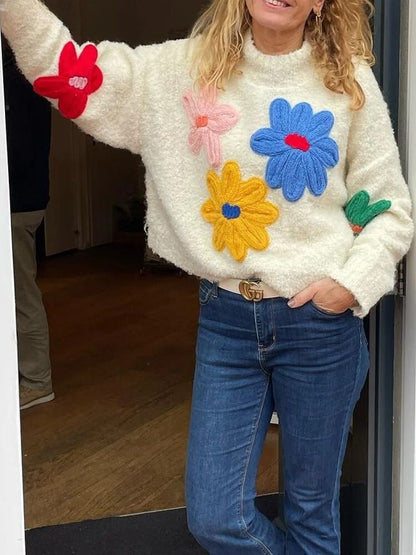 Gebreide Trui Dames Bloemenprint Zacht en Comfortabel