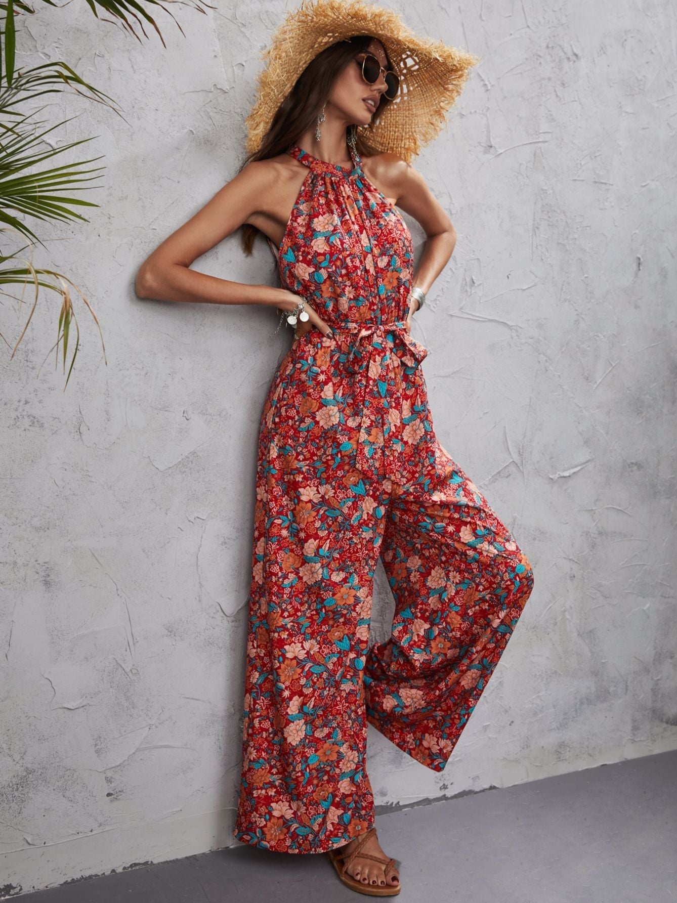 Vrouwelijke Jumpsuit Bloemenprint Zomerjurk Met Halsband