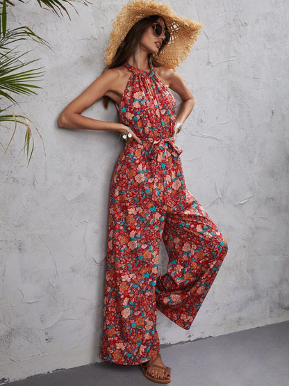 Vrouwelijke Jumpsuit Bloemenprint Zomerjurk Met Halsband
