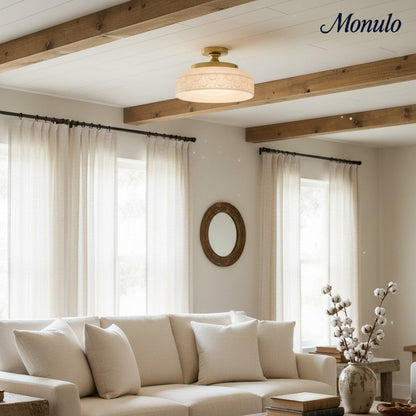 Geribbelde Glazen Plafondlamp met Metalen Armatuur – Minimalistische Verlichting voor Slaapkamer en Gang