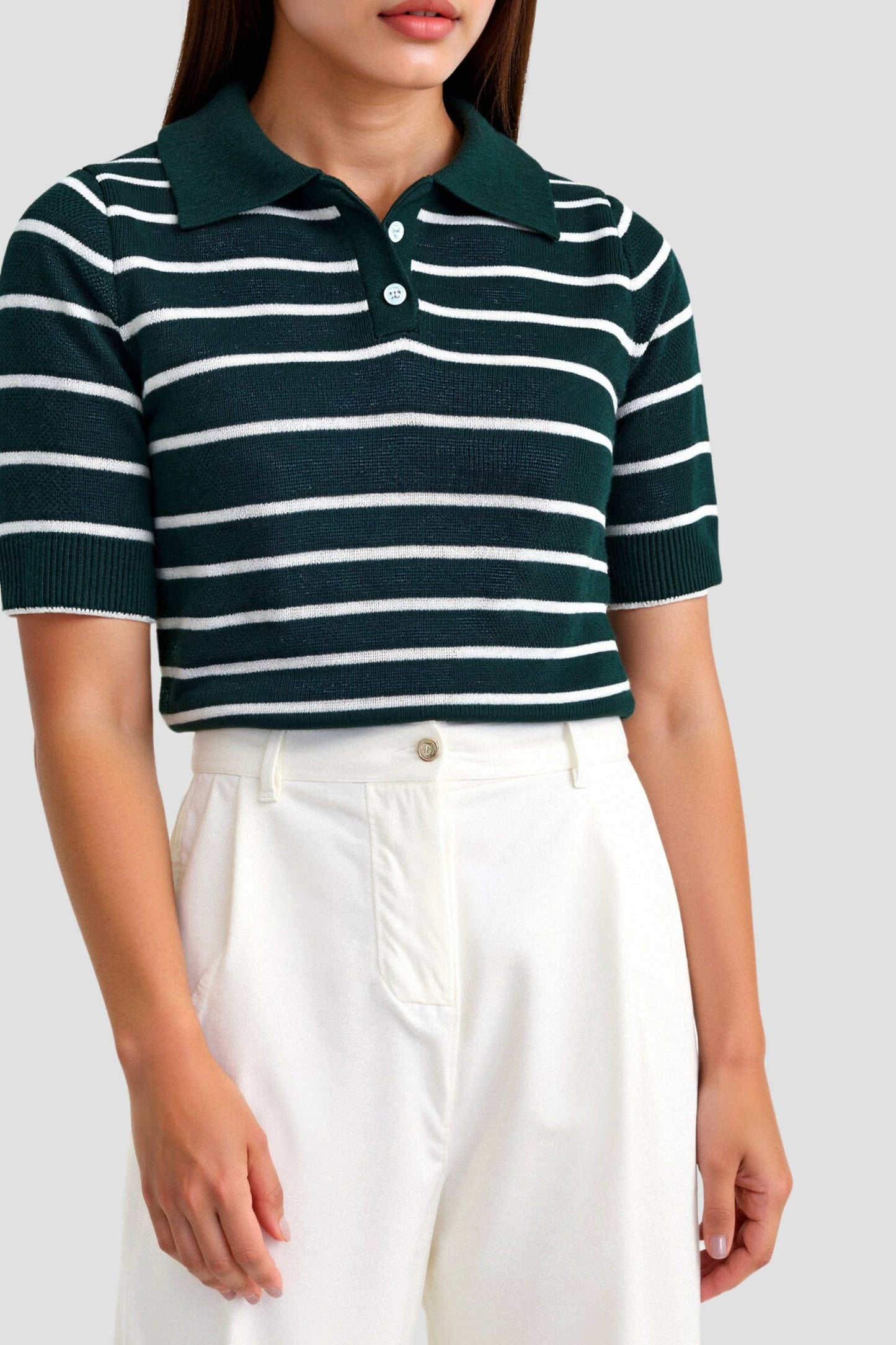 Donkergroen Polo Shirt voor Mannen met Strepen
