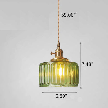 Groene Transparante Glazen Hanglamp Met Ribbelstructuur En Messing Fitting Vintage E27 Plafondlamp Voor Eetkamer Woonkamer En Keuken