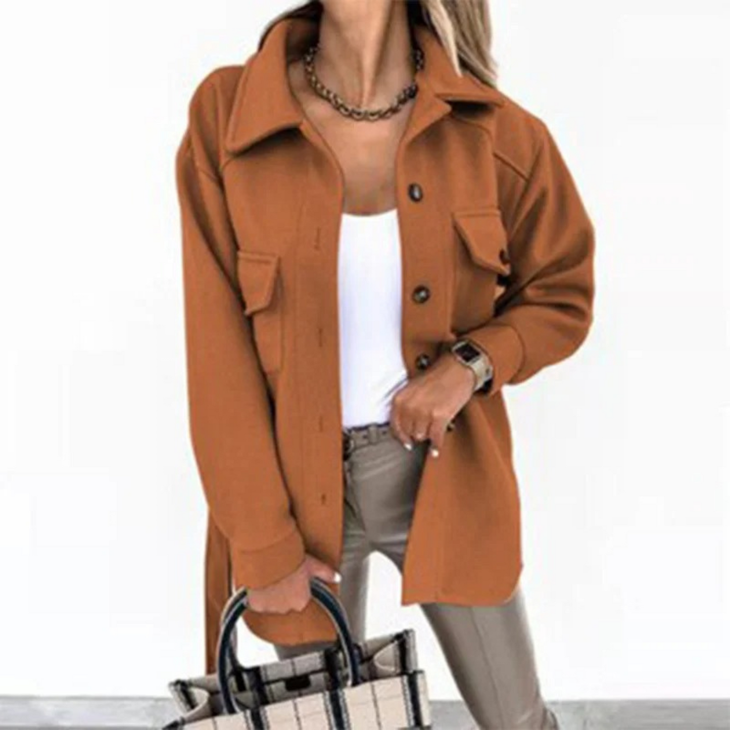 Blauwe Fleece Jas Lange Herenjas Met Kraag - StudioMarella
