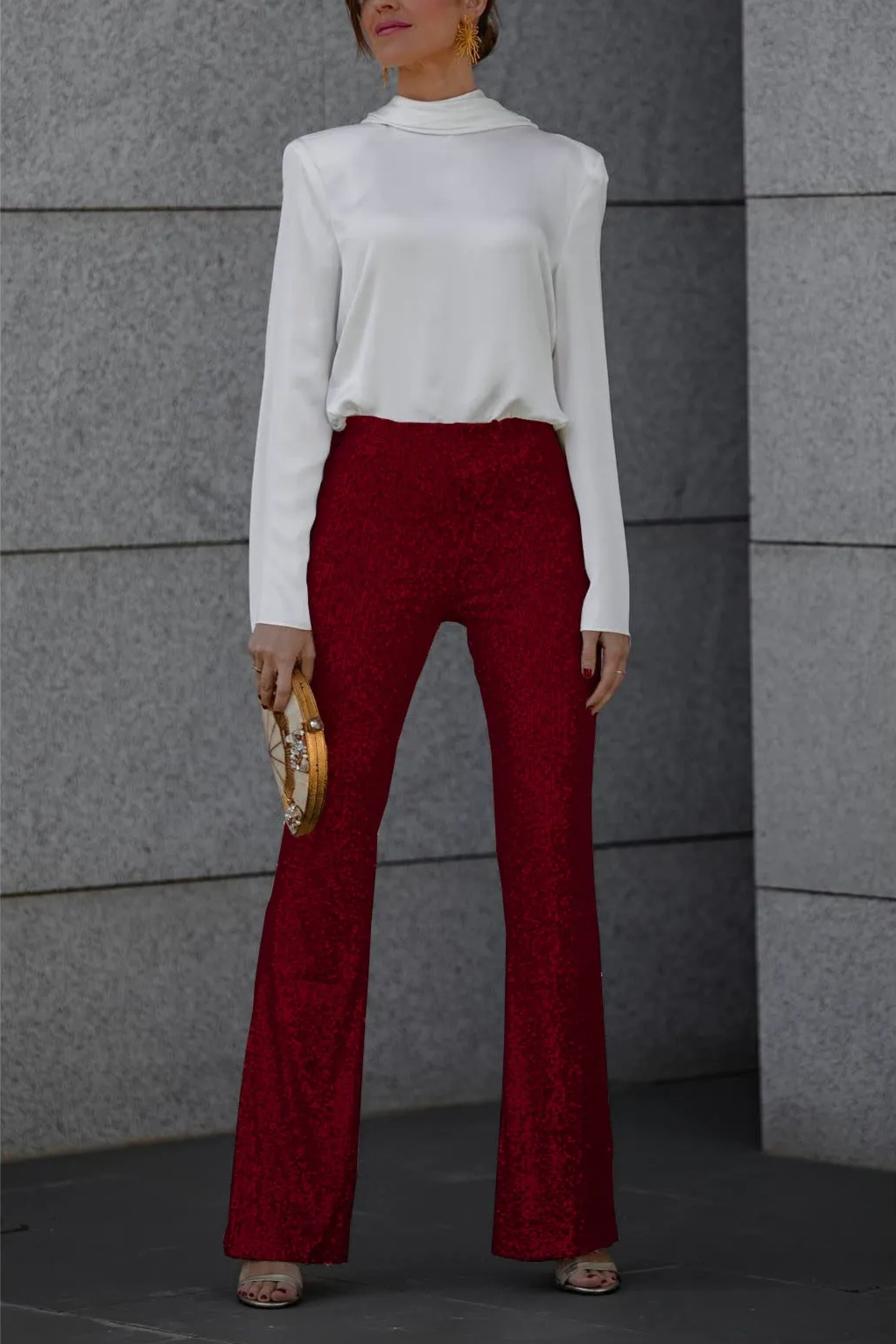 Vrouwelijke Flared Broek Glitter Feestje Kleding Pailletten