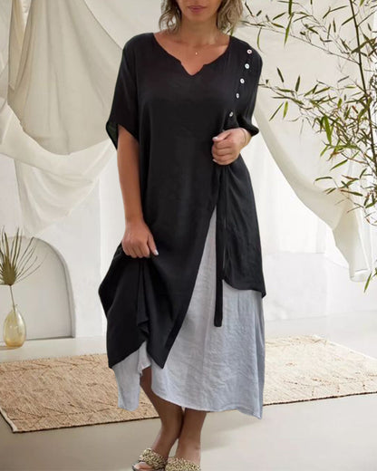 Korte Zomerjurk Asymmetrische Mouw Vrouwenjurk Zonnejurk
