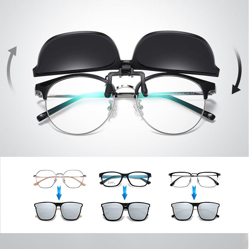 Magnetische Zonnebril Clip-On voor Brillen – Polariserend UV400 Anti-Reflectie – Lichtgewicht Legering – Omhoog te Klappen Kliplens voor Autorijden en Outdoor