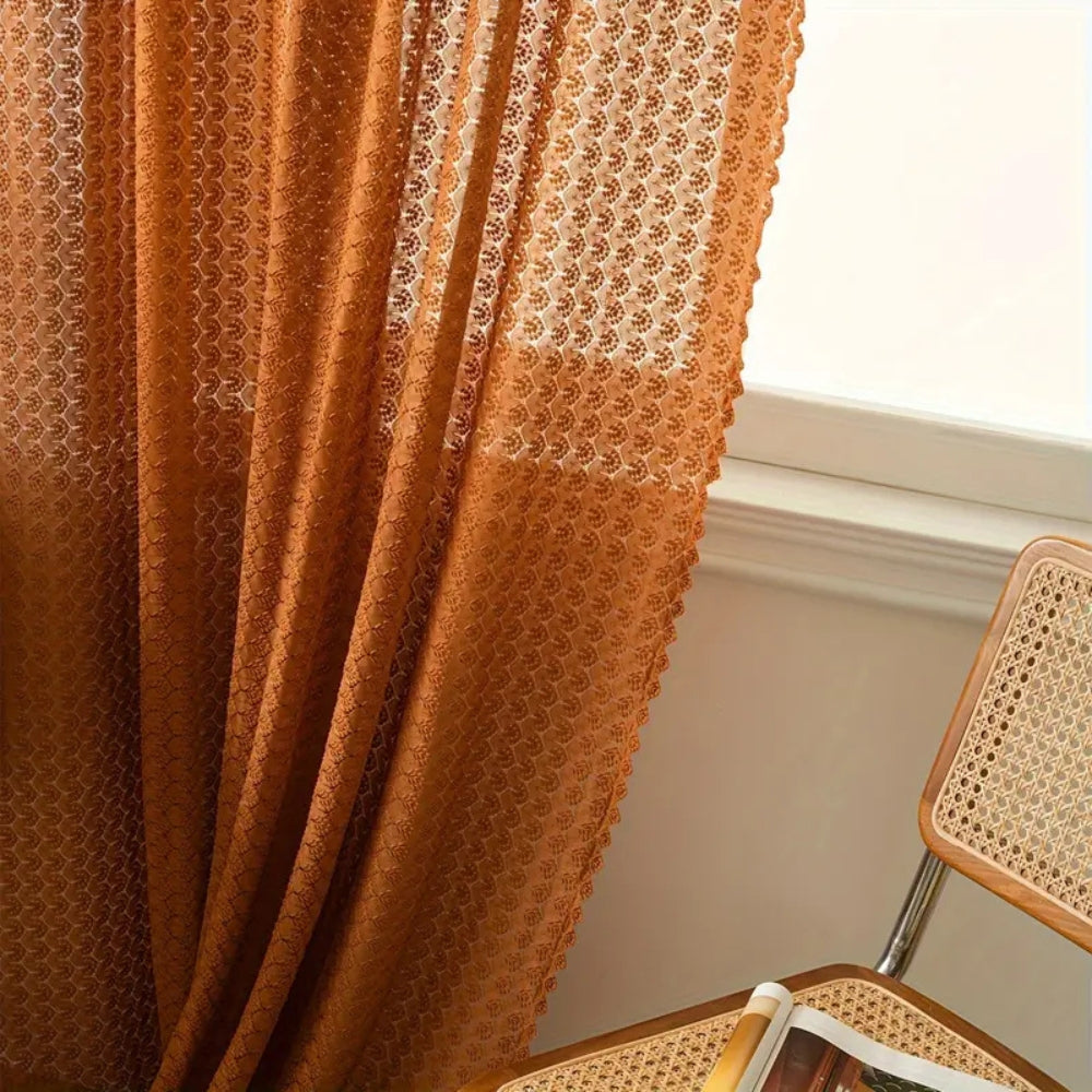 Gehaakte Gordijn Amber 150x99cm Bohemian Stijl Lichtfilterend Decoratief Raamgordijn Microvezel