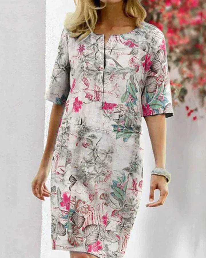 Zomerjurk voor Vrouw Bloemenprint Korte Mouw
