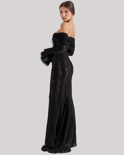 Luxe Kanten Maxi Jurk Off Shoulder
