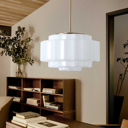 Gelaagde Opaalglas Hanglamp met Antiek Messing Antieke Nostalgische Vintage Verlichting Eetkamer Keukeneiland Entree