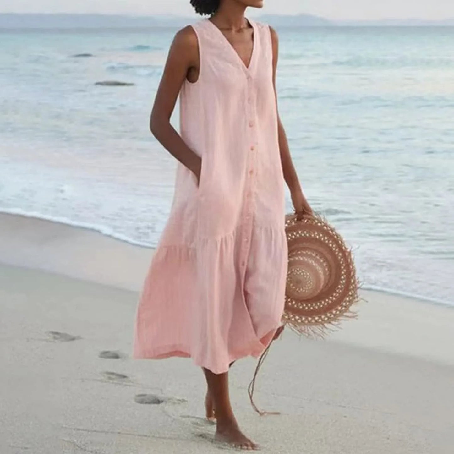 Linnen Jurk V-Hals Zomerjurk Luchtig en Stylish