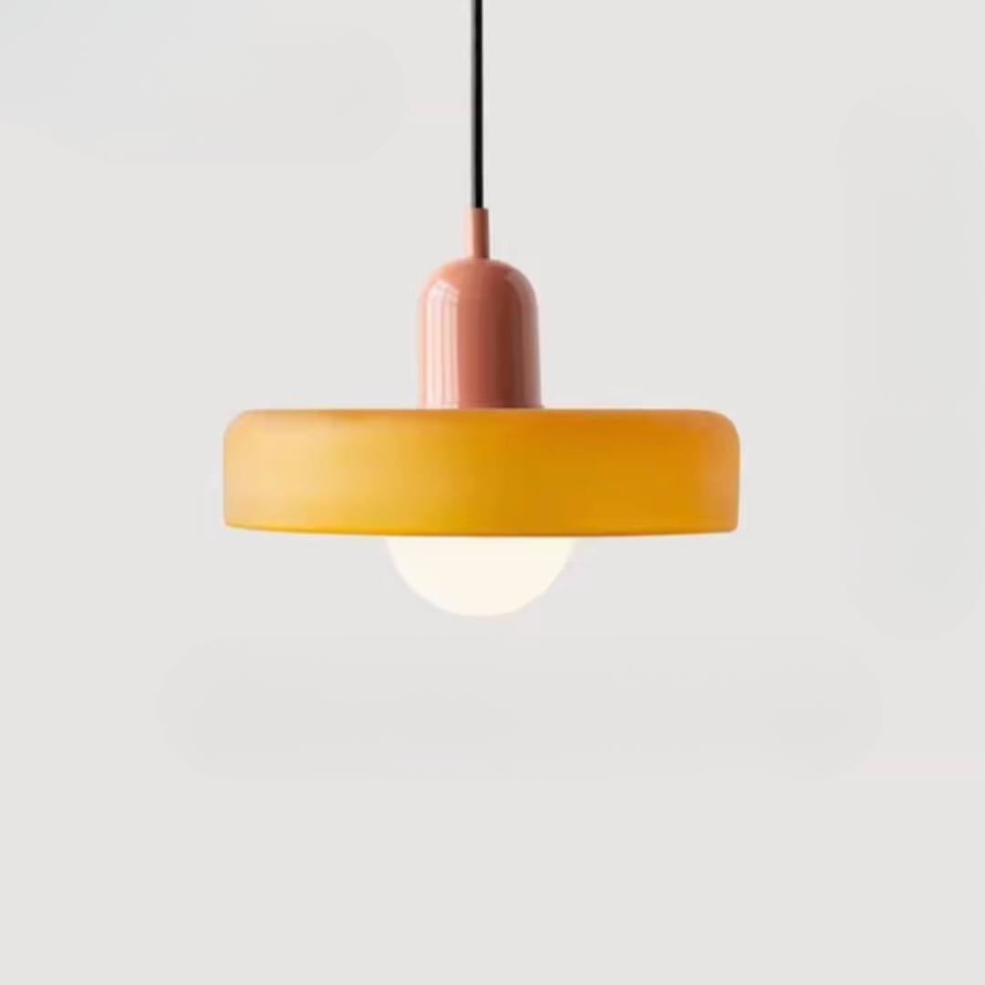 Glazen Hanglamp met Dubbele Kleurkap – Moderne Bauhaus-Stijl Verlichting voor Woon- en Eetkamer