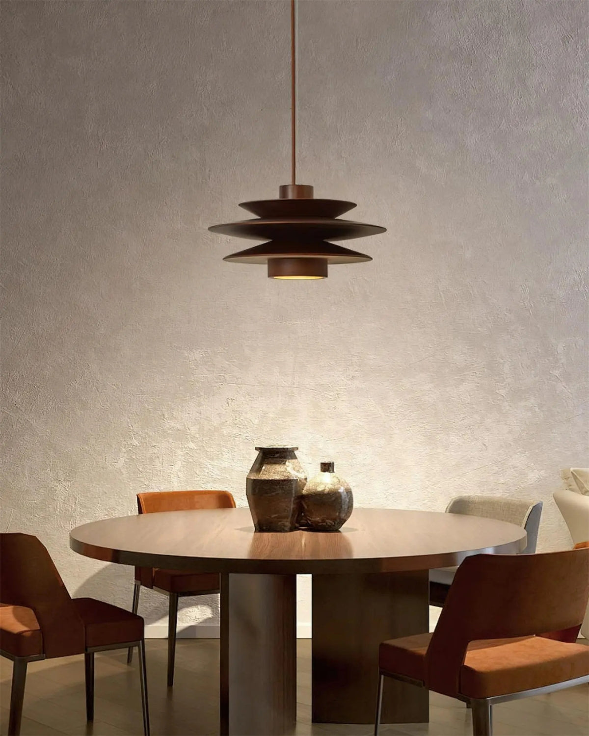 Moderne walnoot houten hanglamp met gelaagd design – stijlvolle plafondlamp voor eetkamer en woonkamer met warme lichtverspreiding