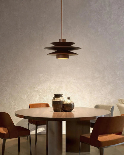 Moderne walnoot houten hanglamp met gelaagd design – stijlvolle plafondlamp voor eetkamer en woonkamer met warme lichtverspreiding
