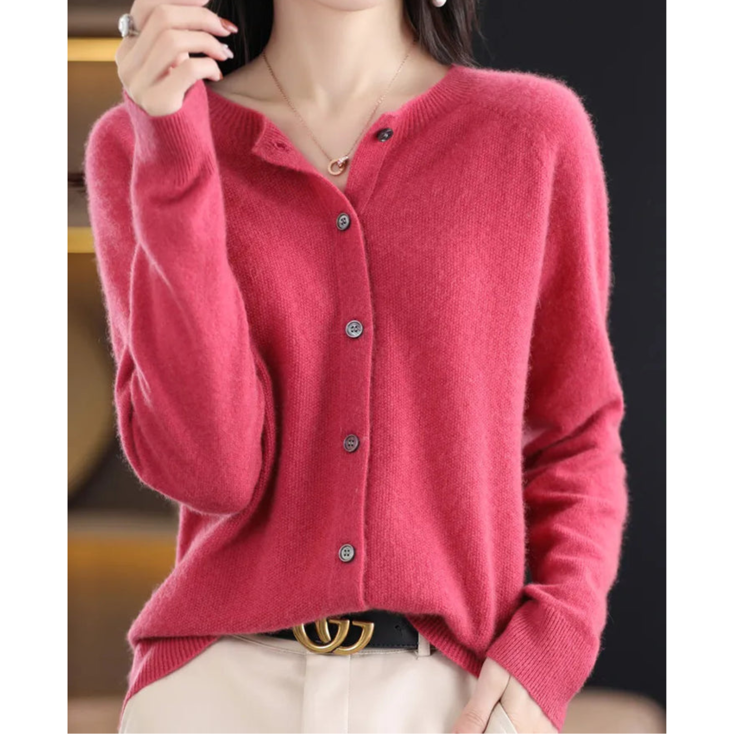Dames Merinowol Cardigan Zacht Warm O-hals Trui - StudioMarella