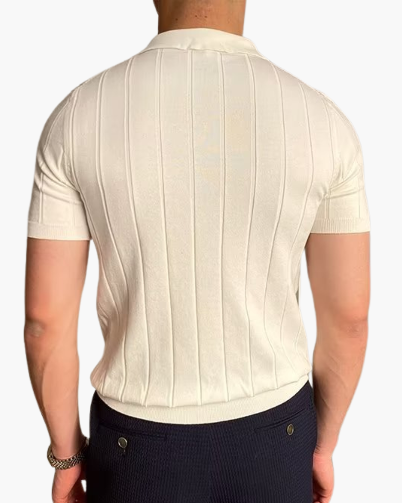Heren Poloshirt Slim Fit Ribbel Gebreid Design