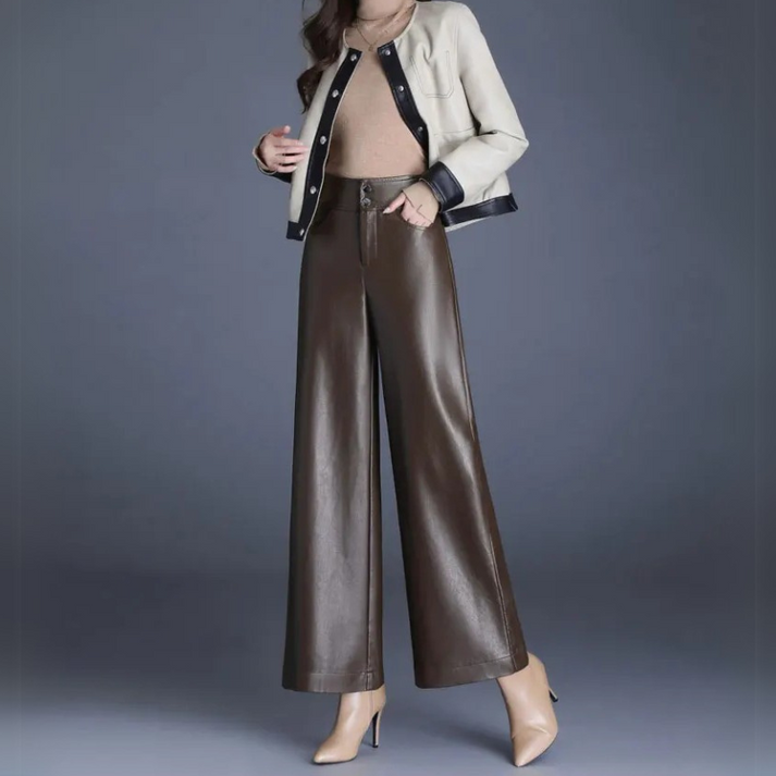 Damesbroek Imitatieleer Hoge Taille Wide Fit Comfortabel