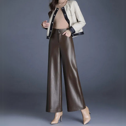 Damesbroek Imitatieleer Hoge Taille Wide Fit Comfortabel