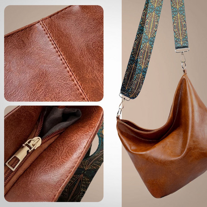 Leren Schoudertas Vintage Stijl Dames Cross-Body Handtas Verstelbare Riem Magnetische Sluiting Casual Chic