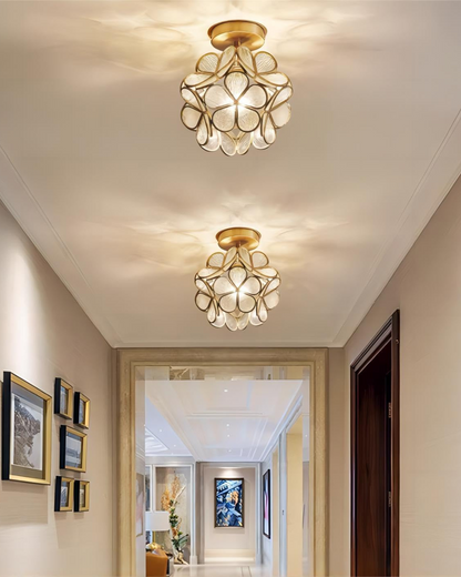 Moderne plafondlamp met bloemdesign in acryl en goudkleurig ijzer – luxe LED designlamp 20 cm