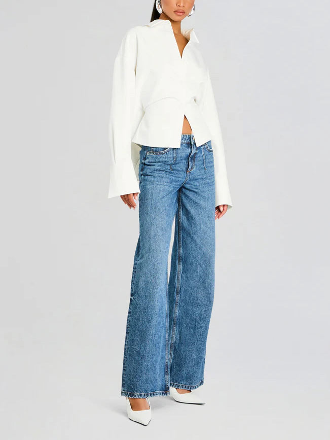 Vrouwelijke Blouse Wit Luxe Stof Elegante Look