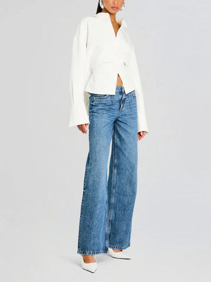Vrouwelijke Blouse Wit Luxe Stof Elegante Look