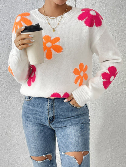 Vrouwelijke Gebreide Trui met Bloemenprint