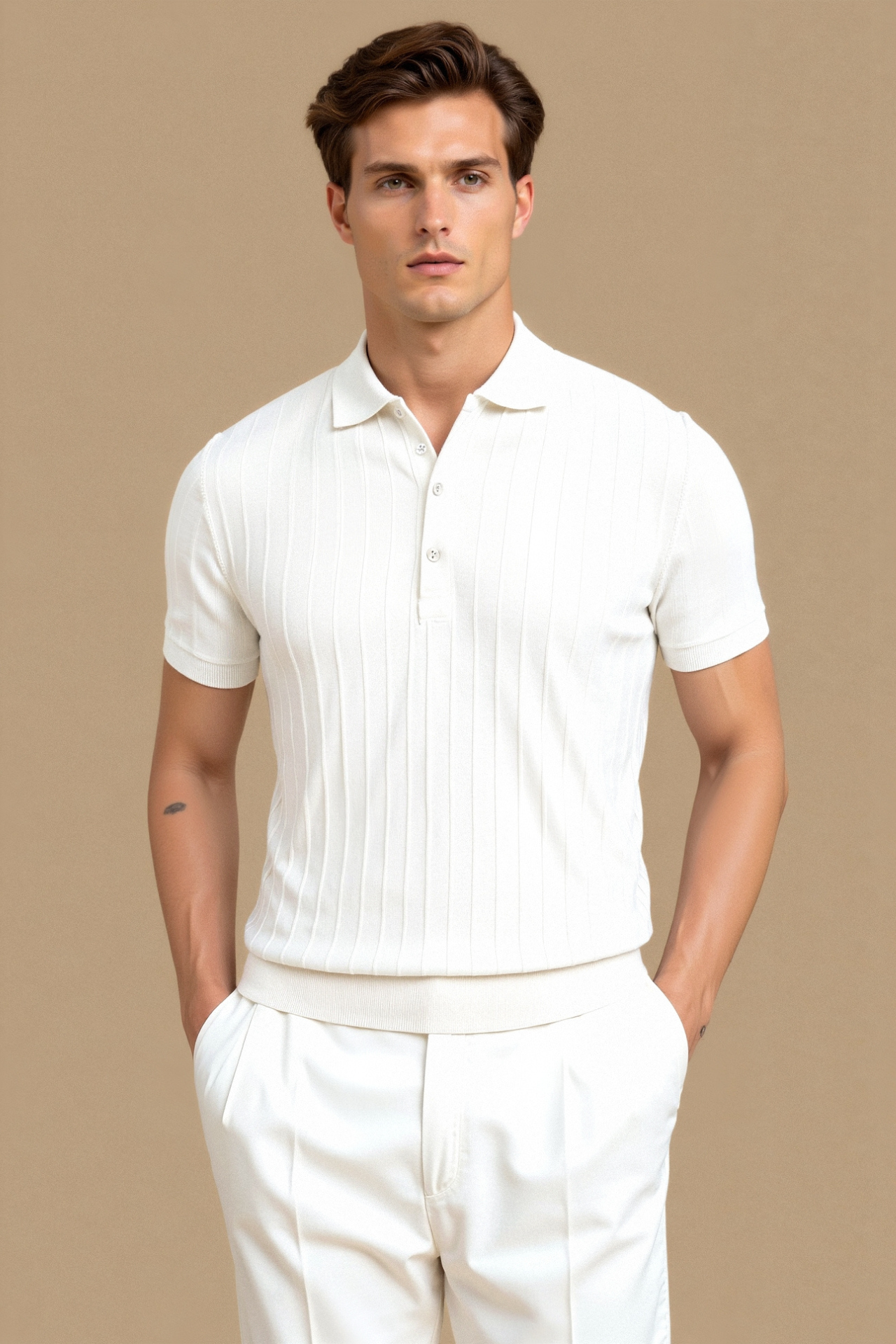 Heren Polo Wit Klassieke Stijl Elegaat - StudioMarella