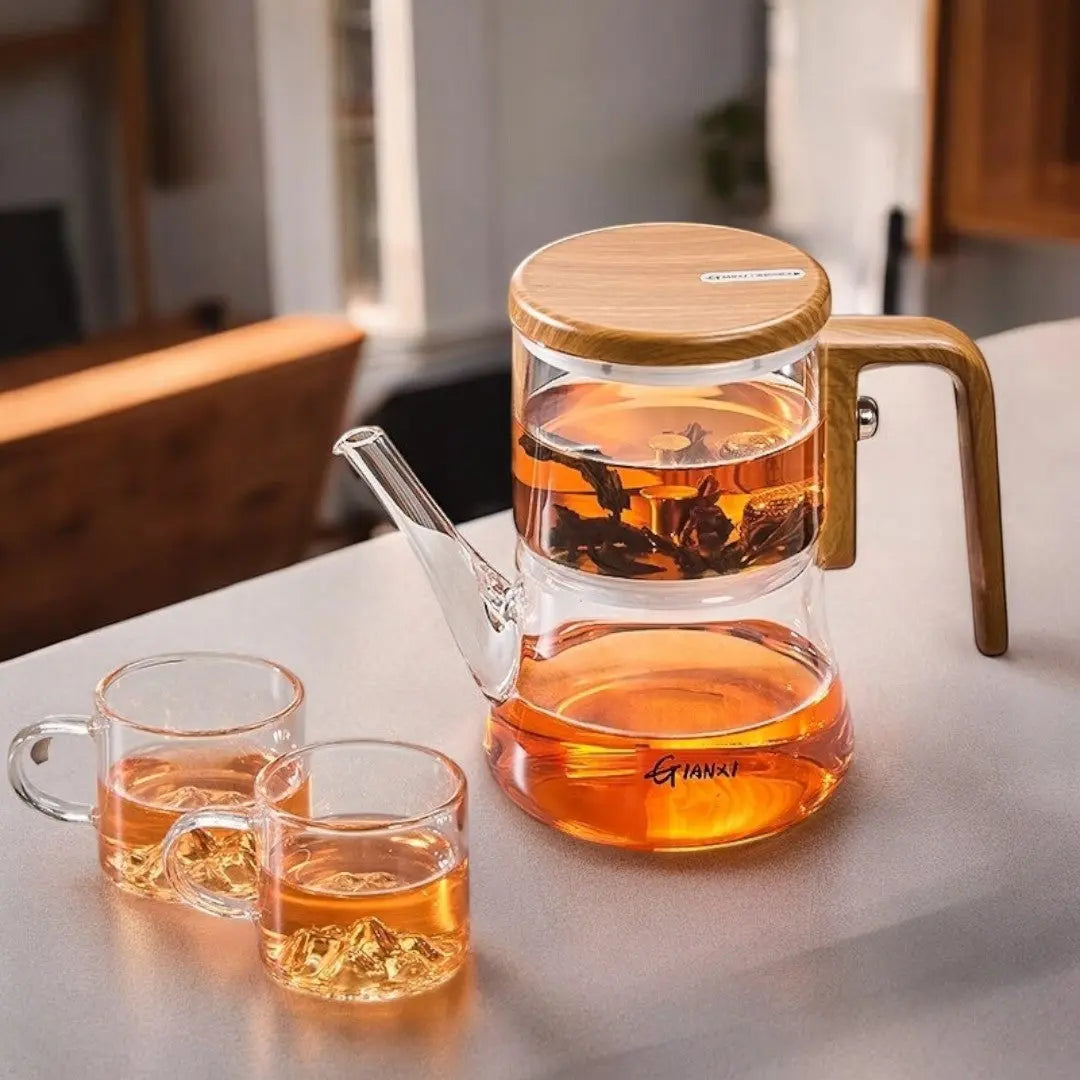 Glazen Theepot Magnetisch Filter Borosilicaat Houten Handvat 740ml Losse Thee
