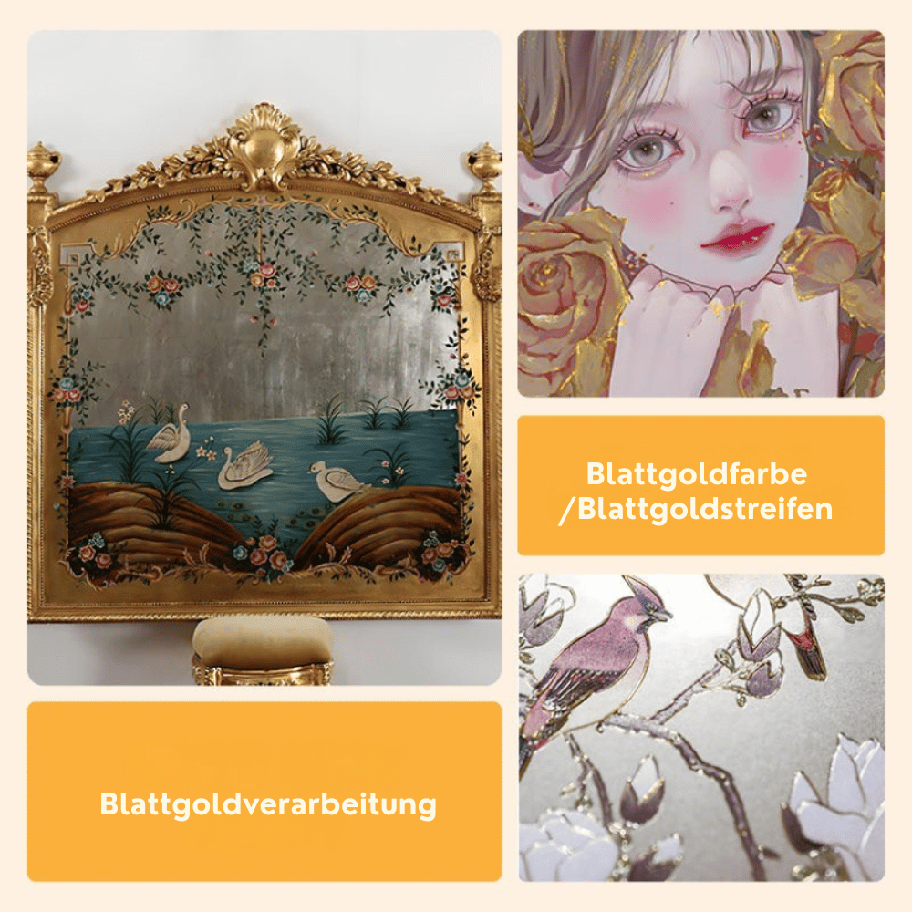 Metallic Bladverf met Penseel – Premium Goud en Zilver Metaaleffect voor Creatieve Projecten – Waterbasis Decoratieverf 200g