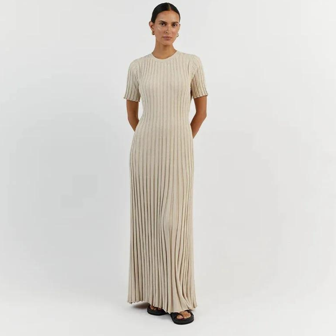 Lange Gebreide Jurk Zwart Wit Elegant