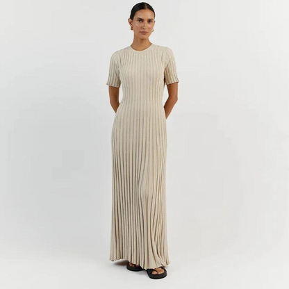 Lange Gebreide Jurk Zwart Wit Elegant