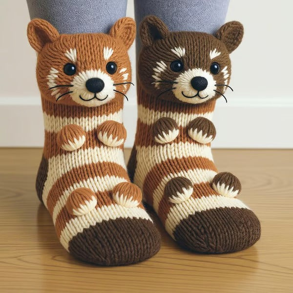Dames Gebreide Socken met 3D Dieren voor Binnen