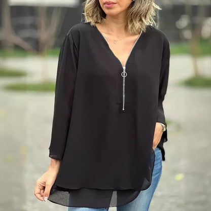 Lichte Chiffon Blouse Met Rits Sluiting - StudioMarella