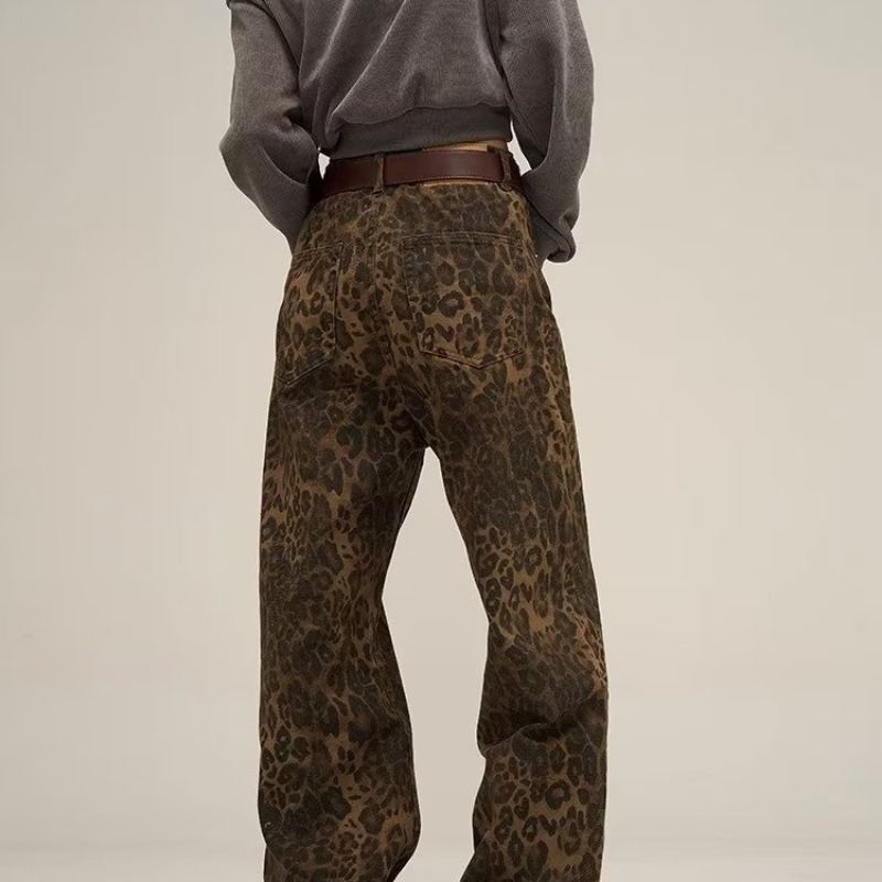 Dames Jeans Luipaard Print Hoge Taille Wijde Pijpen
