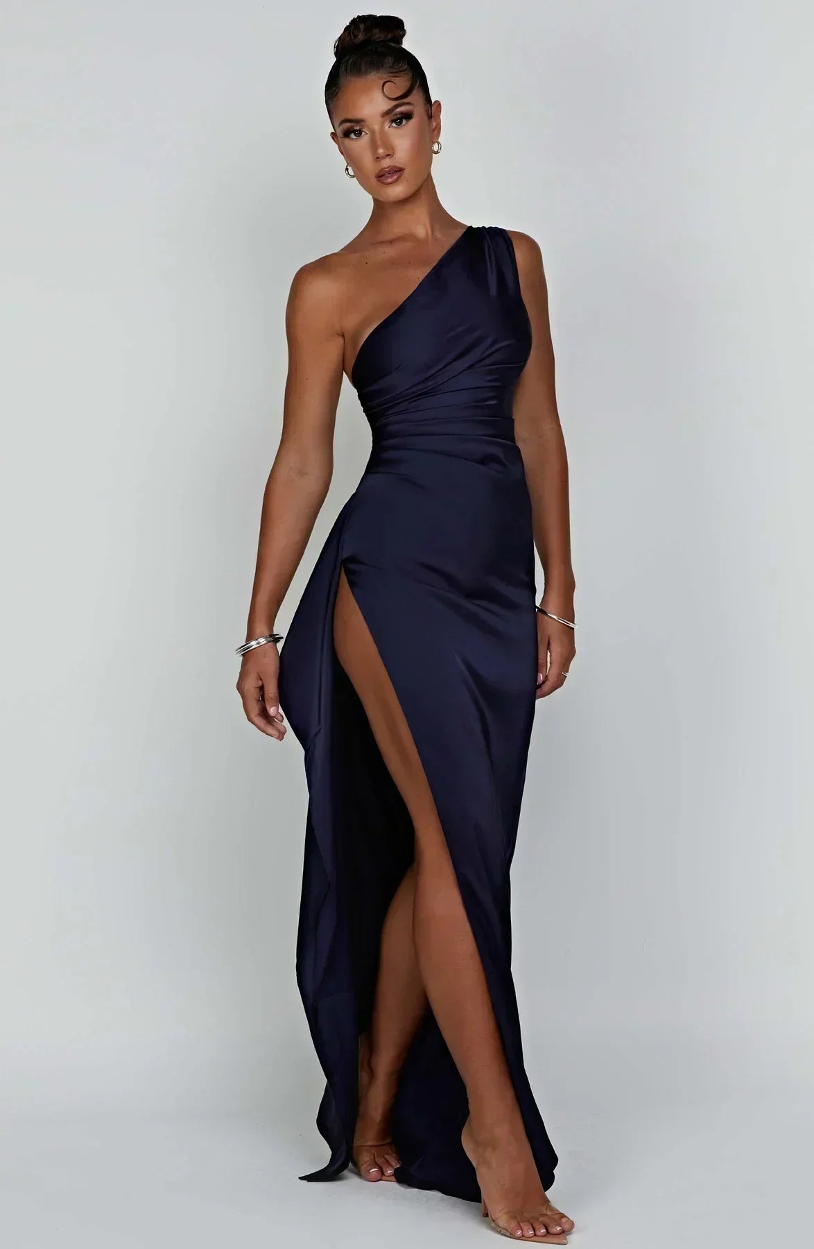 Dames Maxi Avondjurk Satijn One-Shoulder Hoge Split