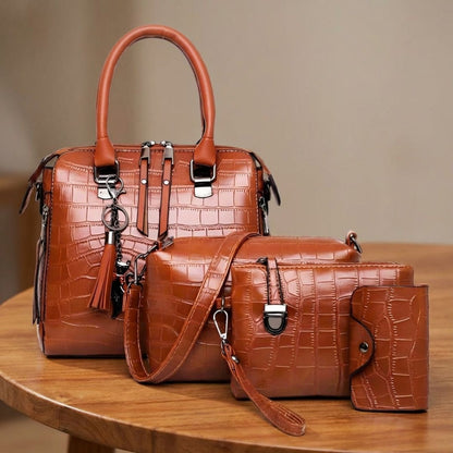 Vierdelige Leren Tassenset Dames Handtas Schoudertas Portemonnee Compacte Tas Kunstleer Elegant Praktisch
