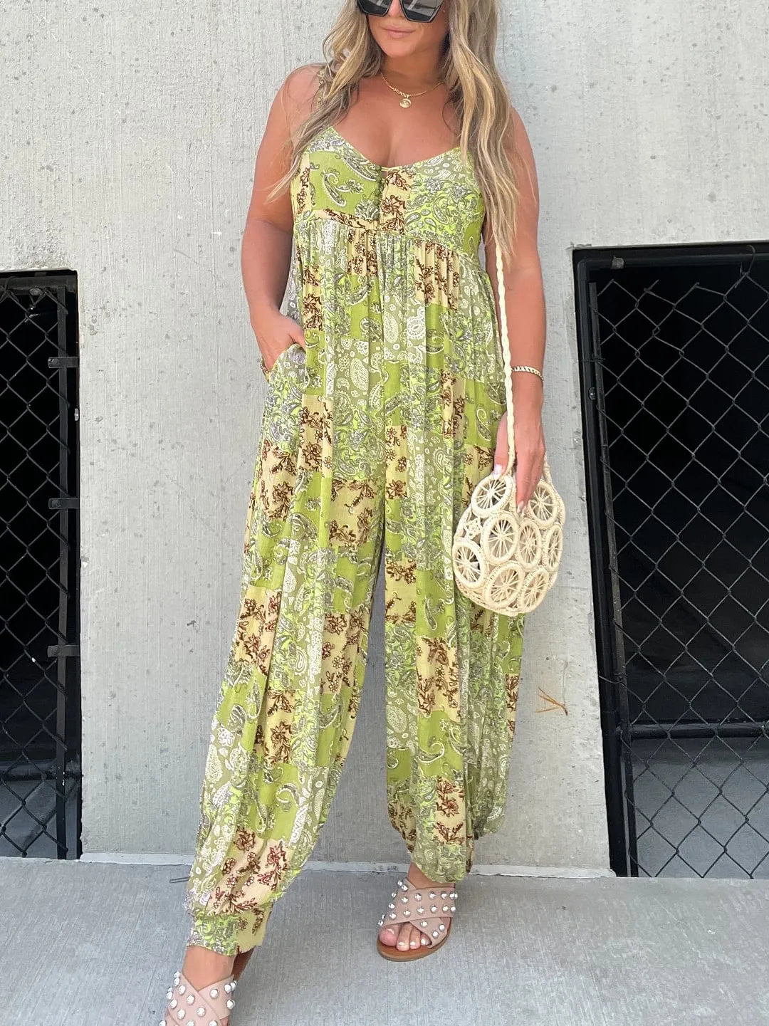 Zomer Jumpsuit met Kleurrijk Patchwork Print Casual Look