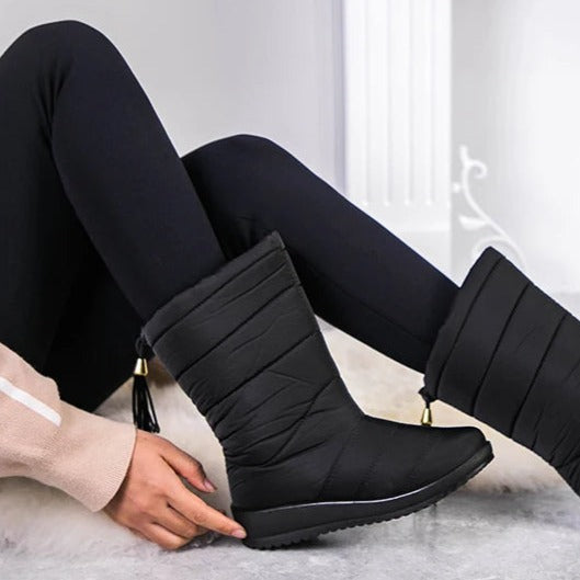 Gevoerde Waterdichte Winterlaarzen Dames met Antislipzool – Warme Polyester Snowboots voor Brede Voeten