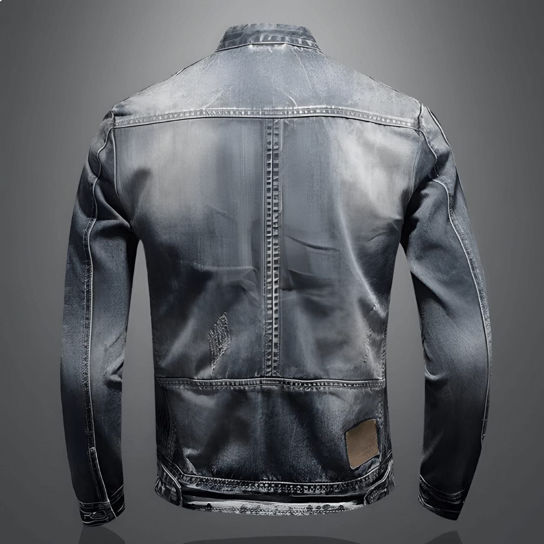 Retro Spijkerjack Heren Vintage Zakken Leder Look