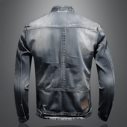 Retro Spijkerjack Heren Vintage Zakken Leder Look