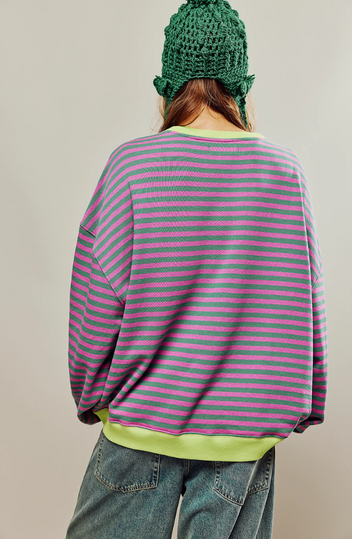 Vrouwelijke Oversized Trui Gestreept Ronde Hals