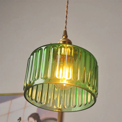 Quilivon Hanglamp Glas Messing Groen E27 Keuken Eettafel Retro Verlichting Geribbeld Glas Design