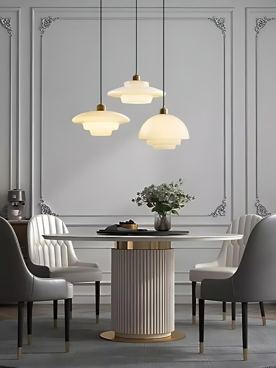 Glazen Hanglamp met Gelaagd Design – Melkwit Matglas voor Eetkamer en Woonkamer