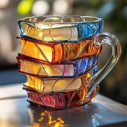 Handbeschilderd Glas met Boekenpatroon 191ml Drinkglas Vintage Literair Design voor Water Sap Cocktails