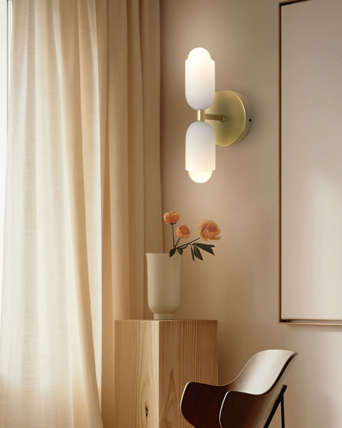Wandlamp Dubbele Ronde Kap Zwart Frame Warm Sfeerlicht Slaapkamer Woonkamer Gang Minimalistische Wandverlichting Modern Japandi Scandinavisch Interieur