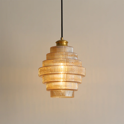 Hanglamp Glas Geribbeld Messing Gelaagd Woonkamer Eettafel Sfeerverlichting Vintage Design