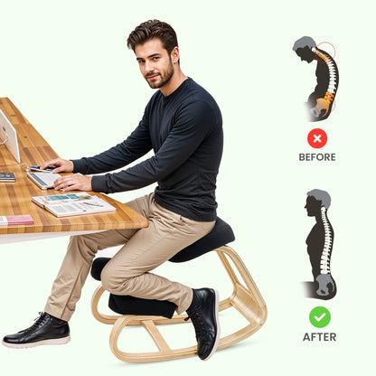 Ergonomische Houten Knielstoel met Schommelbasis en Memory Foam Kussens – Zwart Design